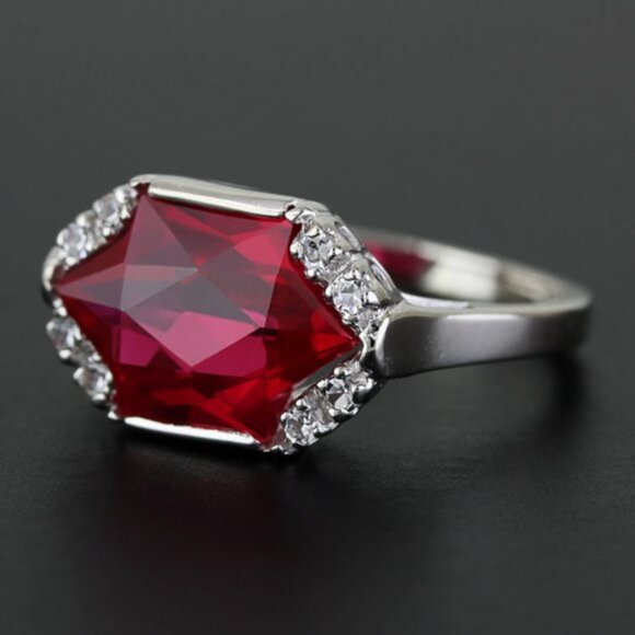 10k White Gold Lab-Created Ruby & Sapphire Ring - Picture 6 of 8